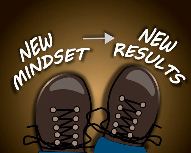 Boot on the trail with the text: New Mindset-New Results.Vector