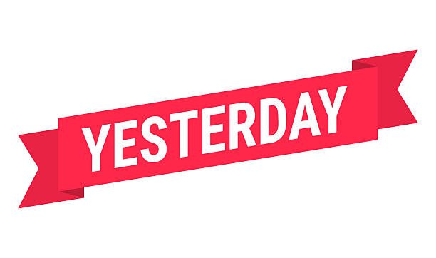 Yesterday. Banner, ribbon, label for your own design, isolated on a blank background. The banner is slanted, it is red with white text. Trendy ribbon in a flat design style. Vector Illustration (EPS file, well layered and grouped). Easy to edit, manipulate, resize or colorize. Vector and Jpeg file of different sizes.