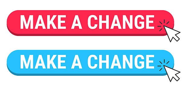 Make a Change. Click here button with mouse pointer for your own design, isolated on a blank background. Set of two buttons, the first one is red, pink. The second one is blue. The text is white. Vector Illustration (EPS file, well layered and grouped). Easy to edit, manipulate, resize or colorize. Vector and Jpeg file of different sizes.