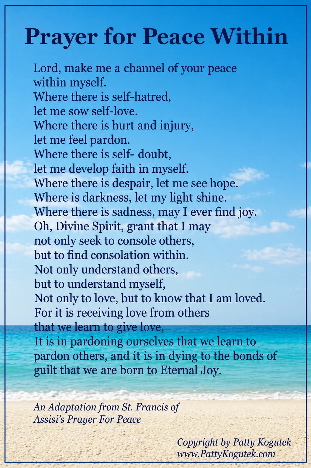 Inspirational prayer text with ocean view